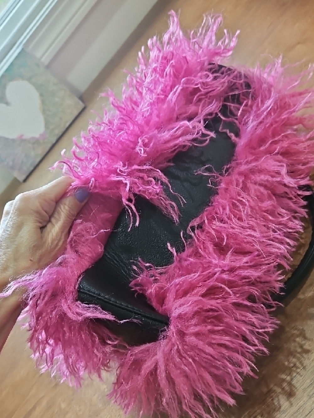 Plush Pink Faux Fur Top-Handle Handbag - Picture 7 of 9